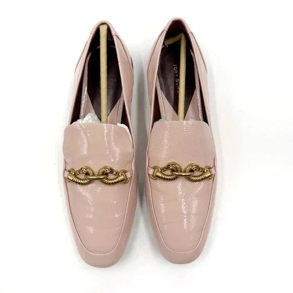 Tory Burch Jessa Loafer Pink Brick Patent Leather Gold Horsehead Womens 8.5 - Picture 3 of 11
